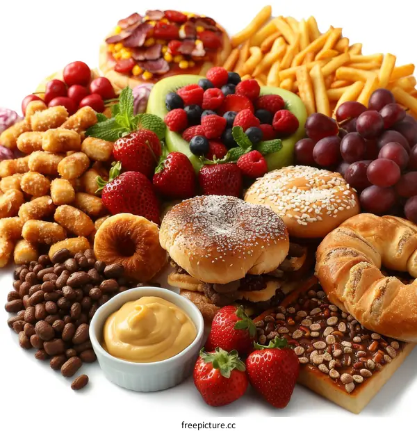 White Background with Assortment of Unhealthy Foods