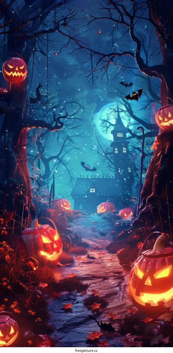 Halloween Night Shadows in the Creepy Forest