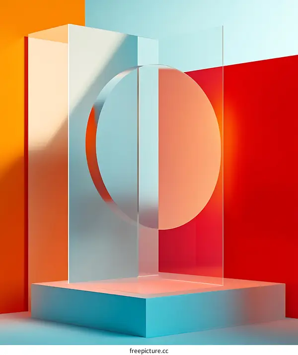 Abstract Geometric Background with Glass Shapes and Colorful Panels