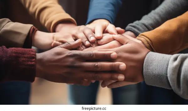 A group of diverse people joining their hands together