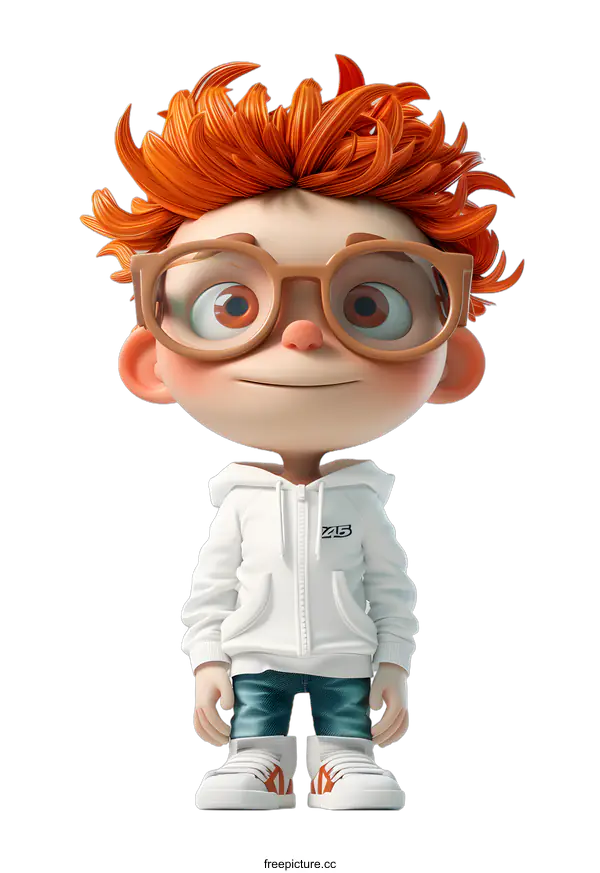 [Transparent Background PNG]Cute Cartoon Boy with Red Hair and Glasses