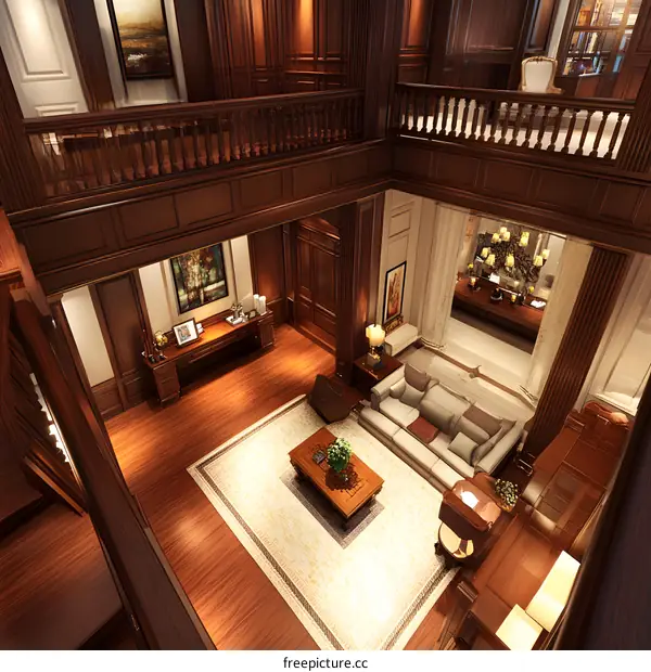 Modern Luxury Living Room Interior Design with Wooden Wall Panels and Stairs