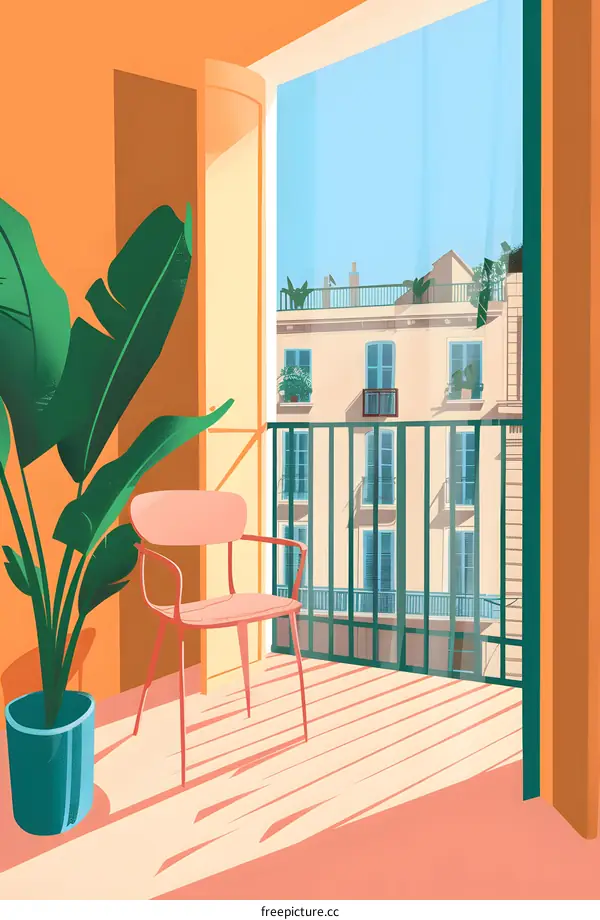 View From Balcony With Chair and Plant