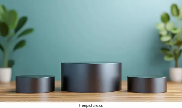 Minimalist Display Pedestals with Wooden Background