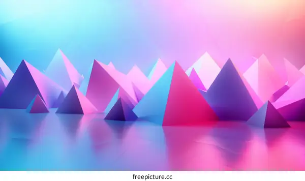 3D rendering of a landscape with pink and blue pyramids