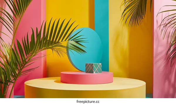 Colorful Tropical Background with Palm Leaves