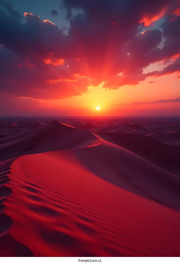 Sunset over the Red Desert Dunes