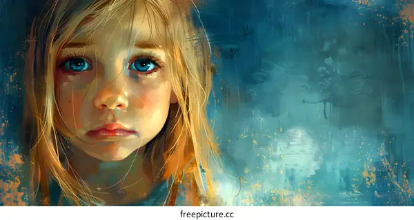 Close Up Portrait of Young Girl with Blue Eyes