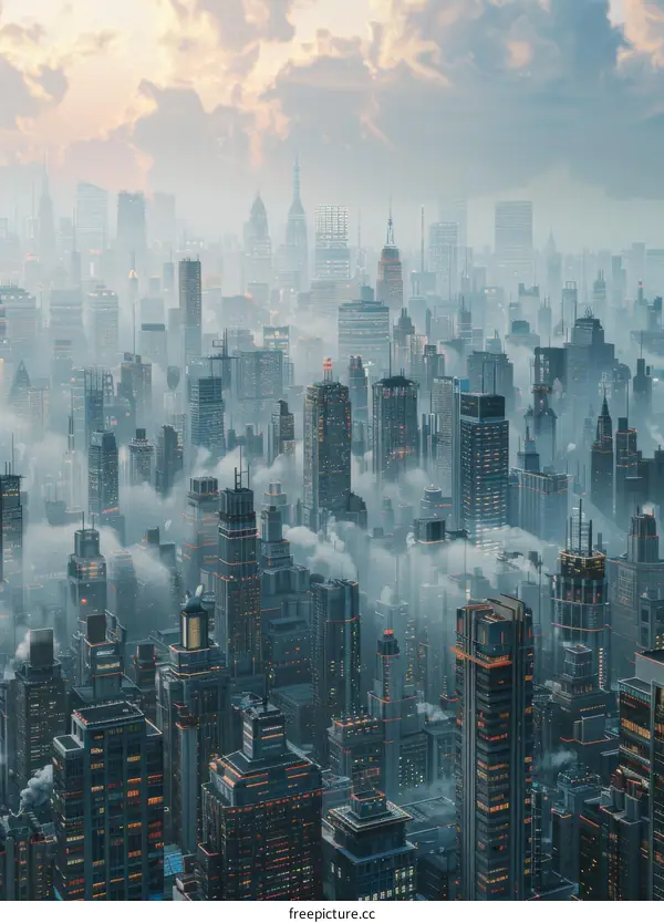 Futuristic City Skyline Aerial View