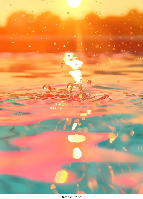 Vibrant Sunset Water Droplet