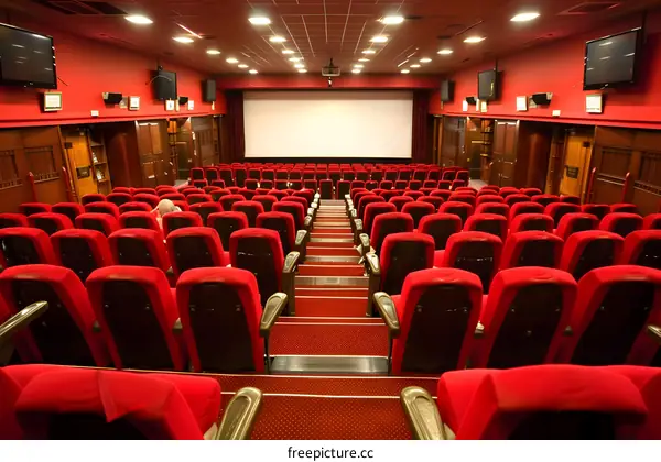 Empty Movie Theater Seats with Red Upholstery