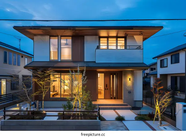 Modern Japanese Style House with Wooden Exterior and Landscaping
