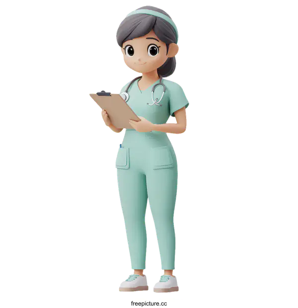 [Transparent Background PNG]Cartoon Female Nurse Holding Clipboard