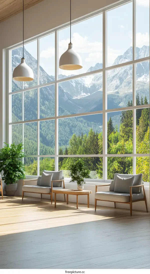 Modern Interior Design with Panoramic Mountain View