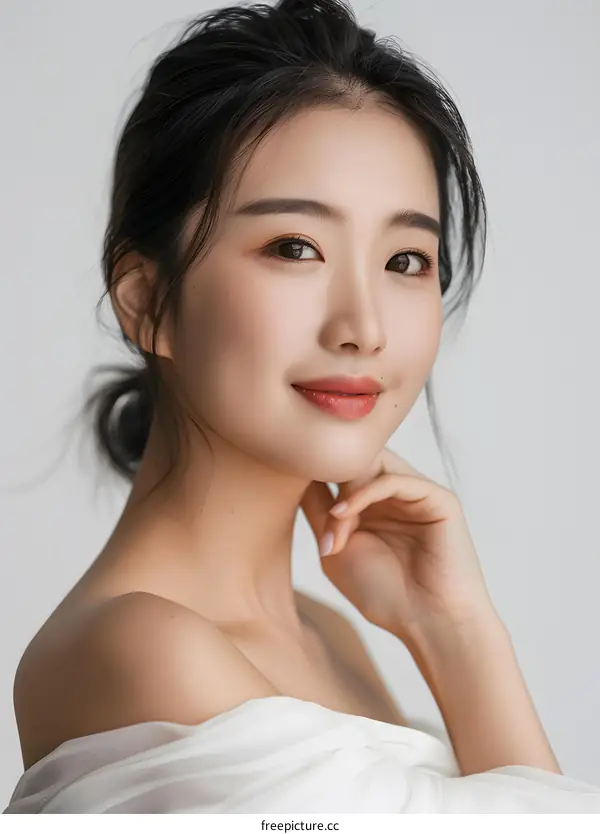 Portrait of a Young Asian Woman With White Fabric