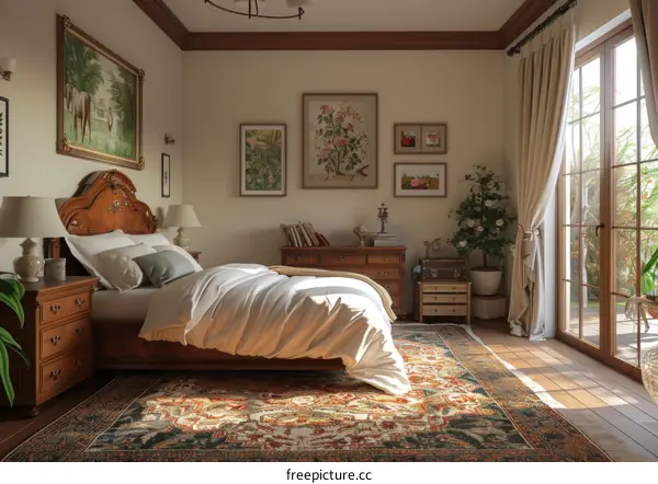 Relaxing Wooden Bedroom with Ample Sunlight