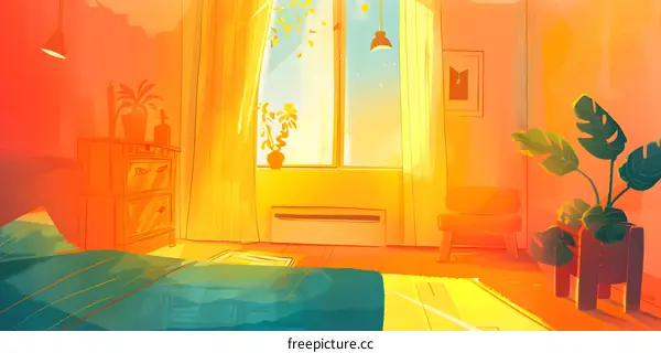 Sunlit Bedroom With Plants And A Window