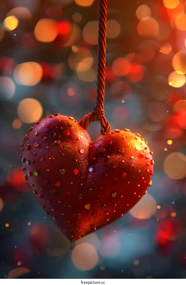 A red heart-shaped pendant