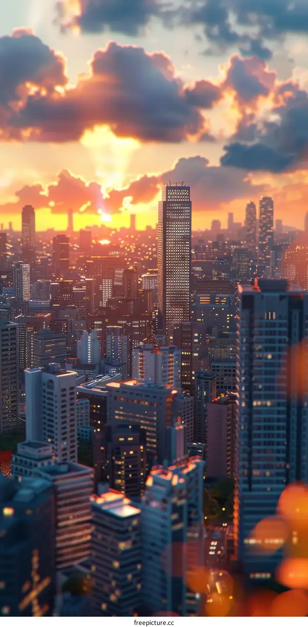 Sunset City Skyline Illustration