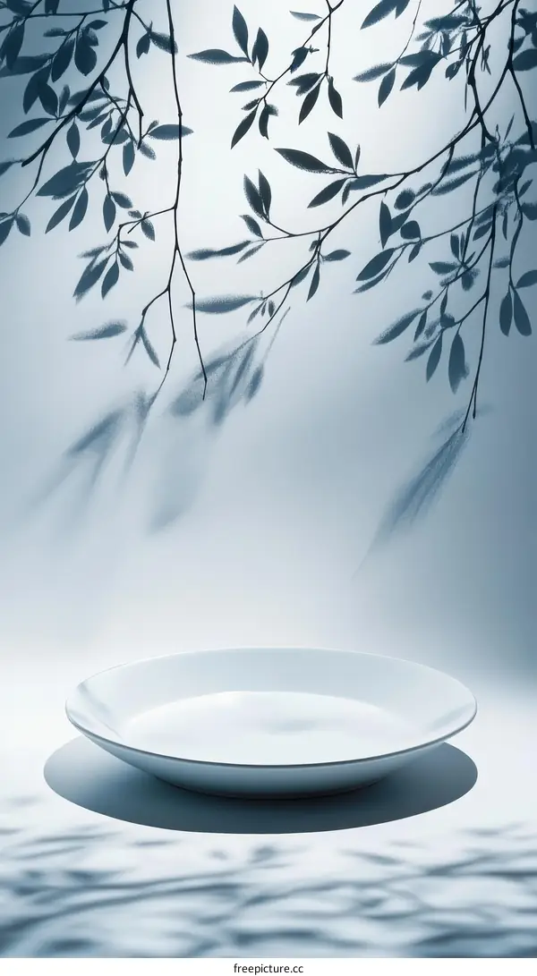 Empty White Plate Underneath Leaf Shadows