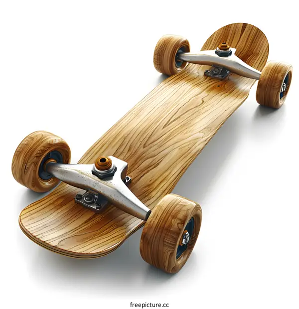 Wooden Skateboard on White Background