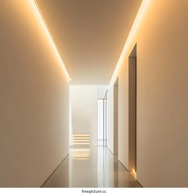 Modern Minimalist Hallway with Recessed Lighting