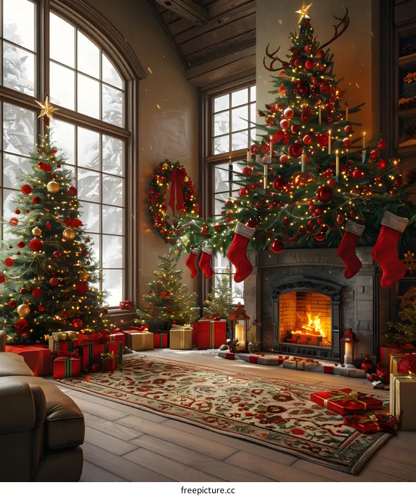 Christmas tree by the fireplace