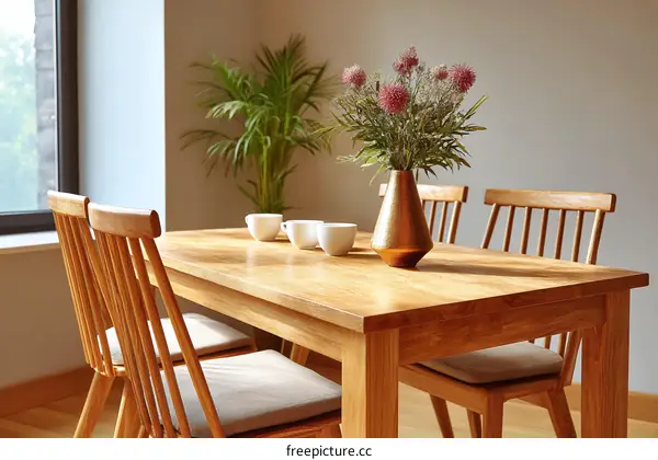 Wooden Dining Table and Chairs in a Modern Dining Room