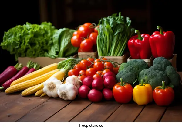Fresh Vegetables Assortment on Wooden Table