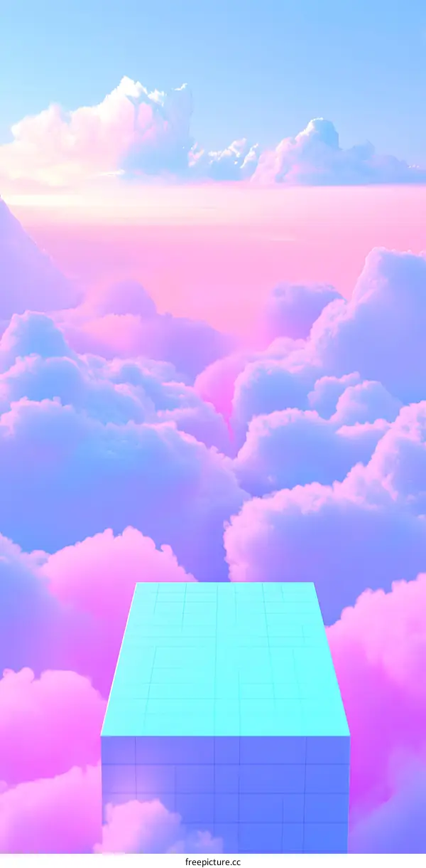 Abstract Sky Background with Pastel Colors and Cube