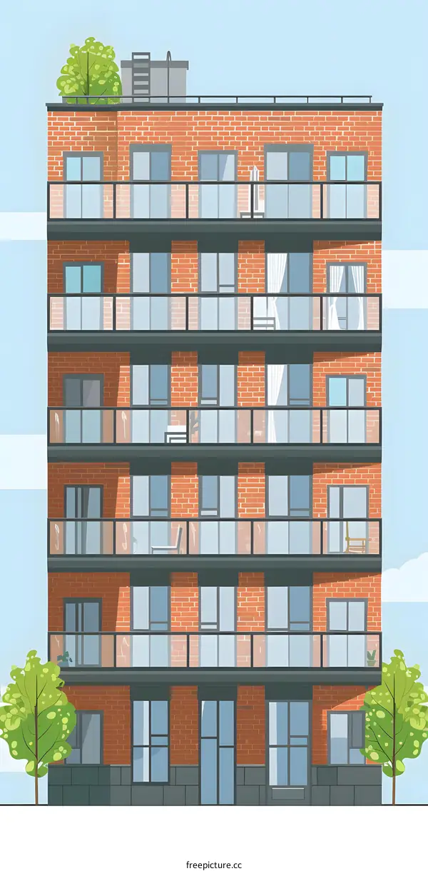Modern Apartment Building With Balconies Illustration