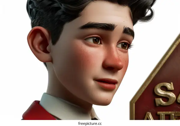 Realistic 3D Portrait of a Young Male Student