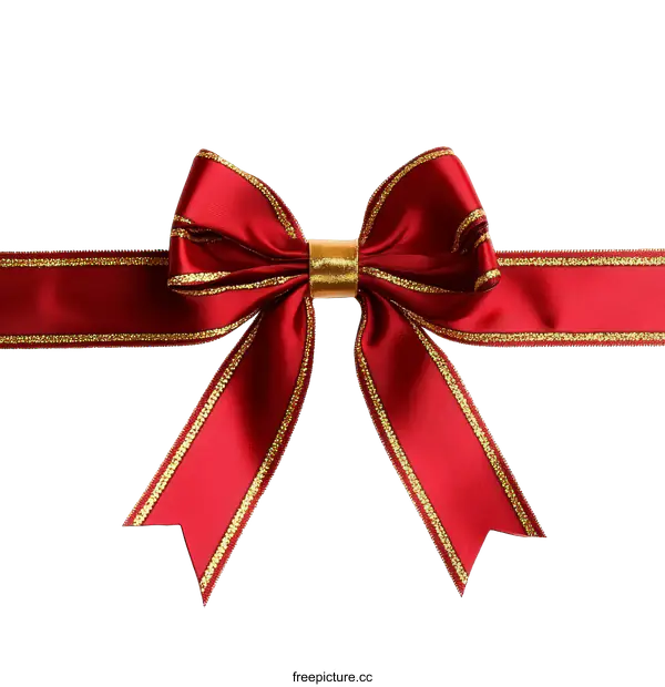 [Transparent Background PNG]Elegant Red Ribbon Bow with Gold Accents