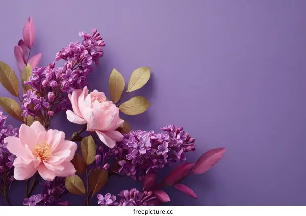 Beautiful Paper Flowers Arrangement on Purple Background