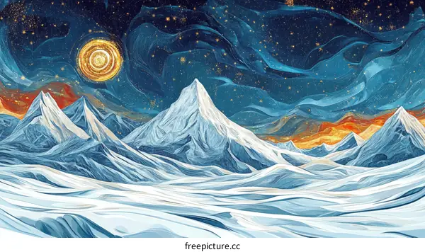 Starry Night Mountain Landscape Artwork
