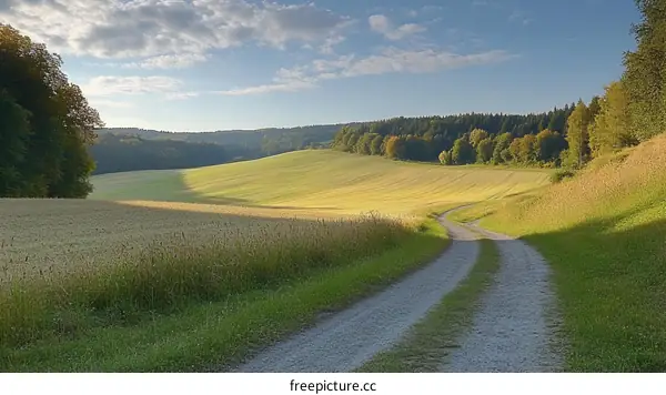 Scenic Countryside Road Through Golden Fields