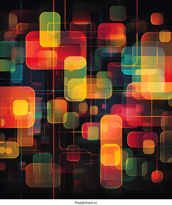 Abstract Colorful Geometric Pattern with Transparent Squares