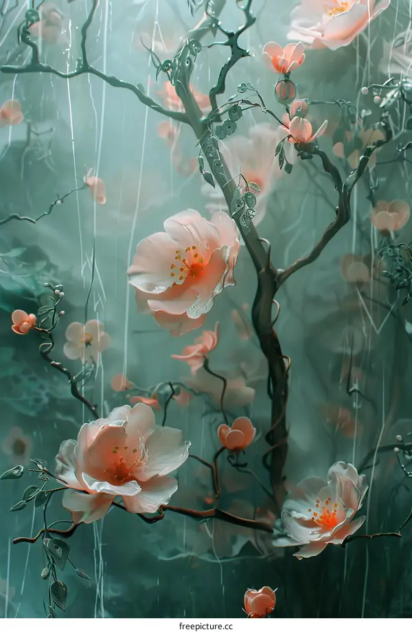 Dreamlike Floral Symphony in the Rain