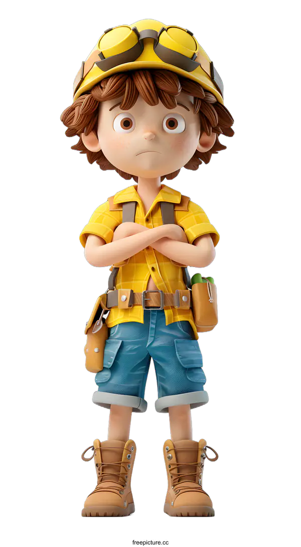 [Transparent Background PNG]A boy wearing a yellow shirt and blue shorts