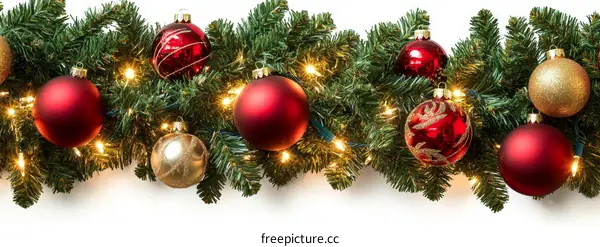 Christmas Garland with Ornaments and Lights