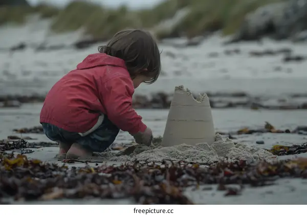 Child Building a Sandcastle on the Beach
