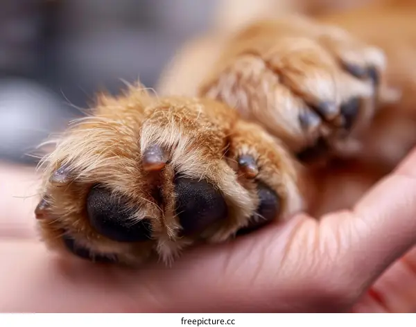 A Dog's Trusting Paw Held in a Person's Hand