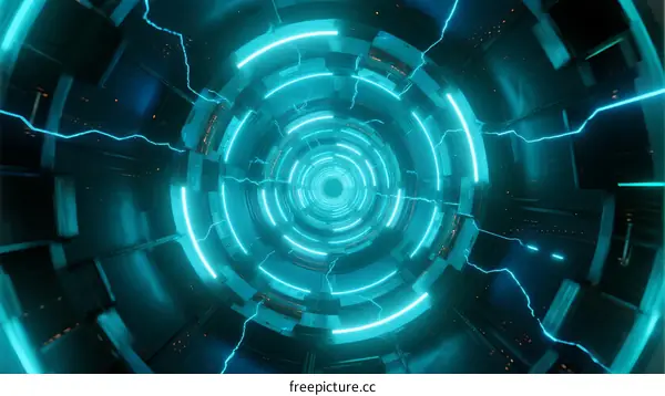 Futuristic Circular Tunnel with Electric Blue Light Patterns