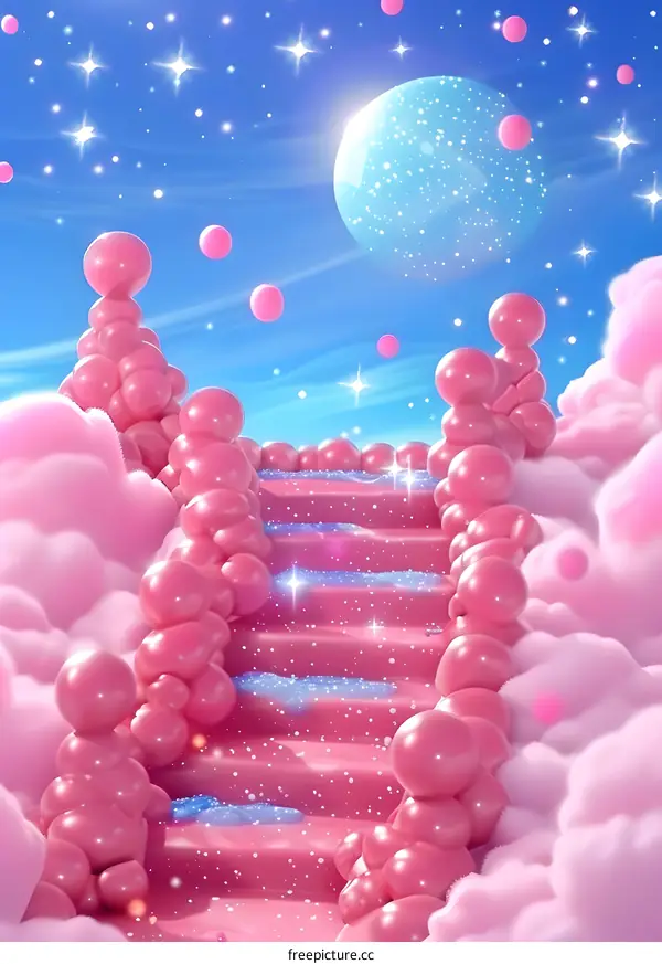 Pink Stairway to Heaven in Dreamy Sky with Stars