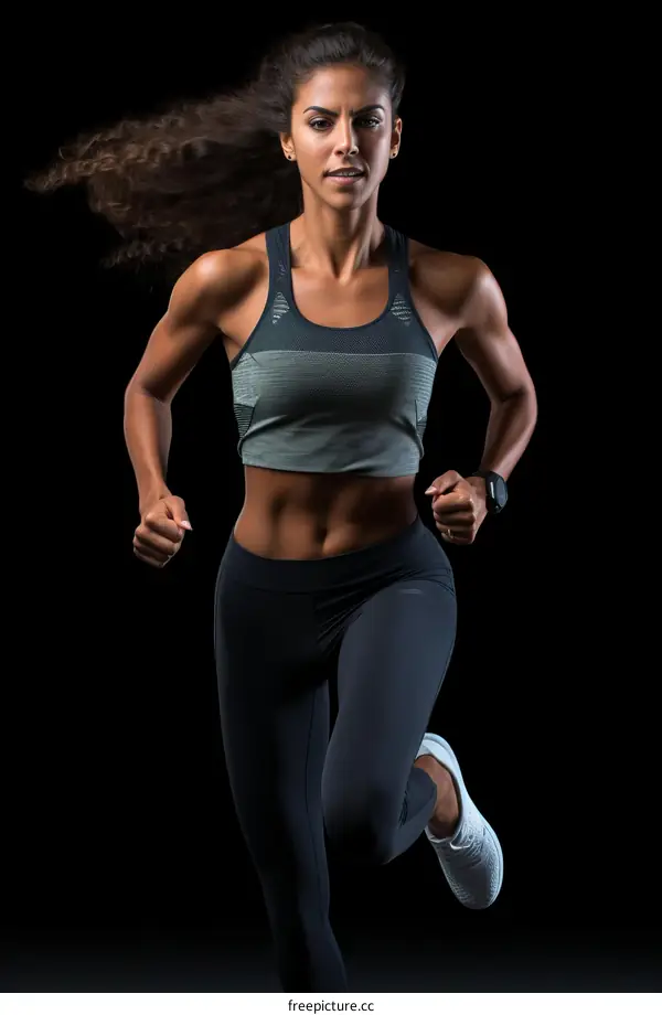 Confident young female runner sprinting towards the finish line