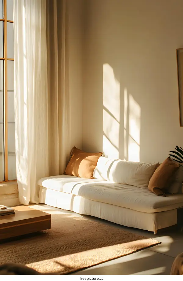 Minimalist Living Room with Natural Light and White Sofa