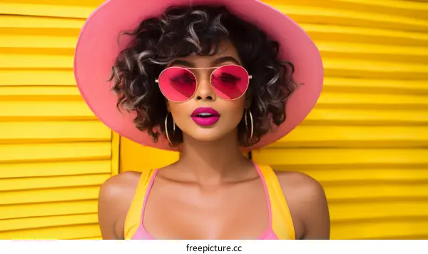 beautiful black woman wearing pink hat and sunglasses