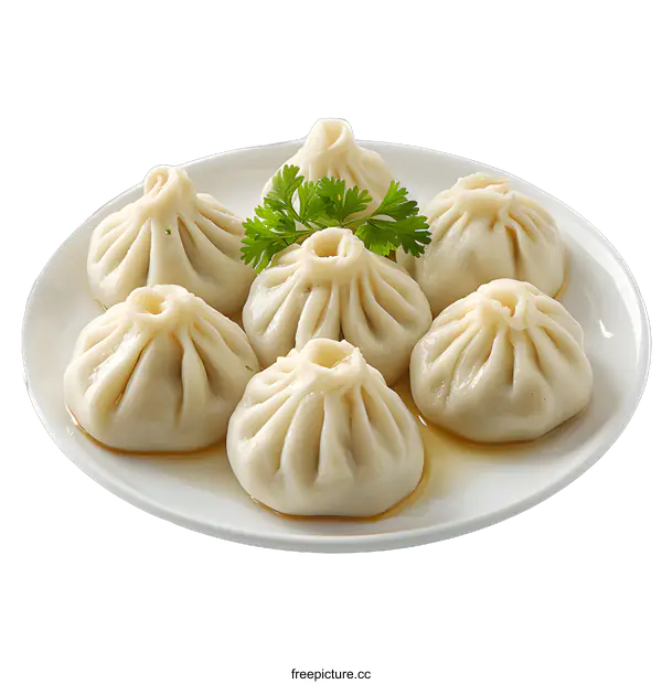 [Transparent Background PNG]Steamed Dumplings on a White Plate