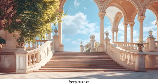 White Stone Staircase Leading To The Sky