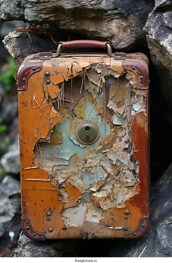 Vintage suitcase with peeling paint